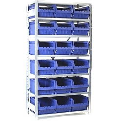 Storage shelf with Stackable plastic bins