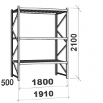 Varastohylly perusosa 2100x1800x500 480kg/hyllytaso,3 tasoa peltitasoilla