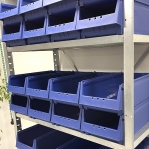 Small parts shelving 2100X1000X300, 32 boxes 300x230x150 PPS +16 dividers