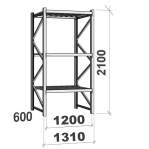 Varastohylly perusosa 2100x1200x600 600kg/hyllytaso,3 tasoa peltitasoilla