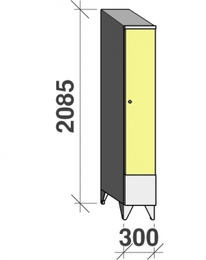 Vaatekaappi 1:llä ovella 2085x300x545 lyhytovinen, viistokatolla