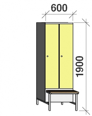 Locker with a bench, 2x300 1900x600x830