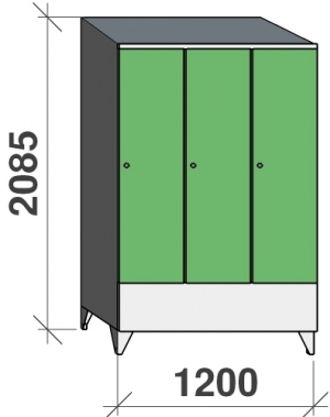 Locker 3x400, 2085x1200x545 short door, sep. wall, sloping top