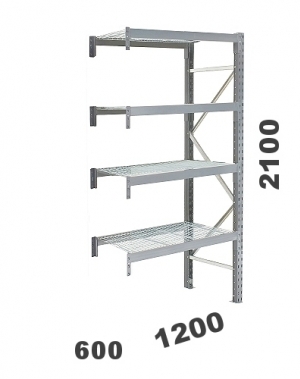 Extension bay 2100x1200x600, 500kg/level, 4 levels with mesh deck