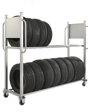 Rengasteline pyörillä 2030x720x1620 mm, 16 renkaalle, jarrupyörät