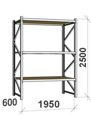 Starter bay 2500x1950x600 440kg/level,3 levels with chipboard