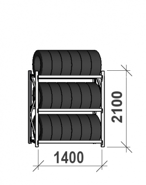 Tyre rack Starter Bay 2100x1400x500, 3 levels used, MAXI