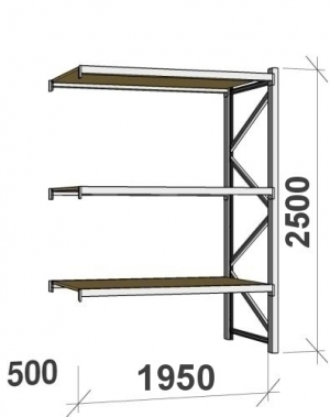 Extension bay 2500x1950x500 440kg/level,3 levels with chipboard