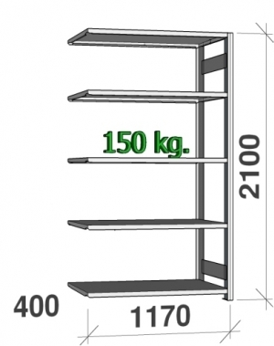 Varastohylly jatko-osa 2100x1170x400 150kg/hylly,5 tasoa käytetty