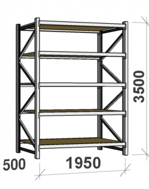 Starter bay 3500x1950x500 440kg/level,5 levels with chipboard MAXI