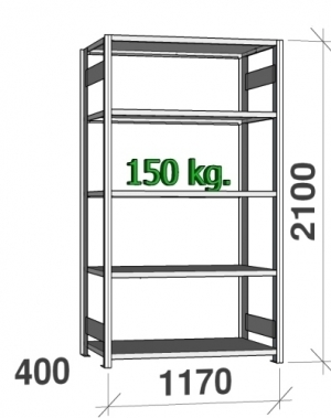 Varastohylly perusosa 2100x1170x400 150kg/hylly,5 tasoa käytetty