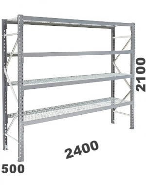 Starter bay 2100x2400x500, 300kg/level, 4 levels with mesh deck