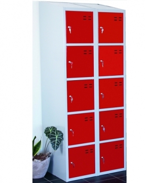 Storage locker, red/grey 10 compartments 1920x700x550