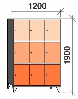 3-Tier locker, 9 doors, 1900x1200x545 mm