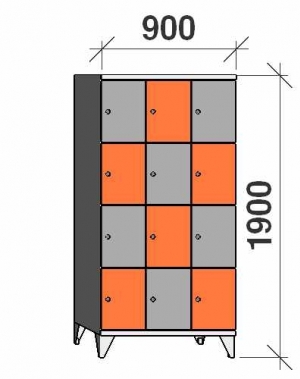 4-tier locker, 12 doors, 1900x900x545 mm