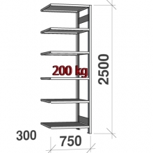 Varastohylly jatko-osa 2500x750x300 200kg/hyllytaso,6 tasoa käytetty