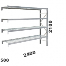 Metallihylly jatko-osa 2100x2400x500, 300kg/hyllytaso, 4 ritilatasoa