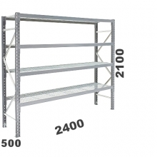 Metallihylly perusosa 2100x2400x500, 300kg/hyllytaso, 4 ritilatasoa