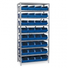 Small parts shelving 2100x1000x400, 32 bins 400x230x150 PPS +16 dividers