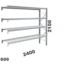 Metallihylly jatko-osa 2100x2400x600, 300kg/hyllytaso, 4 ritilatasoa