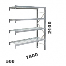 Metallihylly jatko-osa 2100x1800x500, 480kg/hyllytaso, 4 ritilatasoa