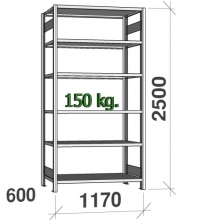 Varastohylly perusosa 2500x1170x600 150kg/hyllytaso,6 tasoa käytetty